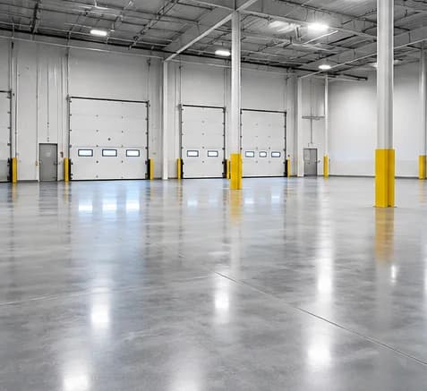Smooth finished concrete floor in a warehouse